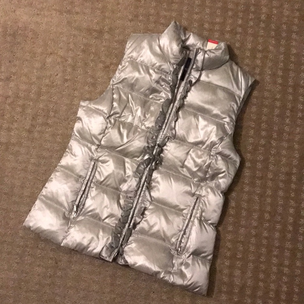 Talbots Women’s Puffer Vest Silver Ruffles US M